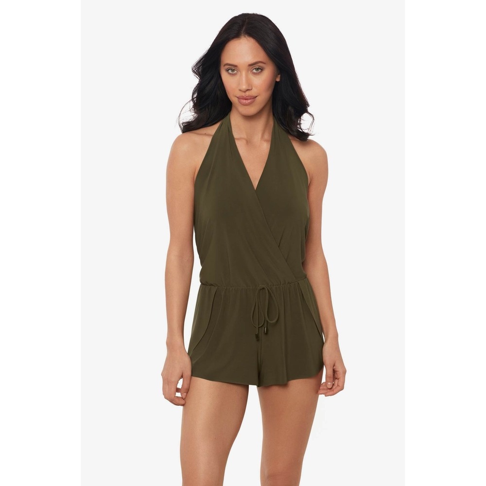 Magicsuit Solids Bianca Swim Romper Bamboo Women Olive One Piece Sz 14 $156